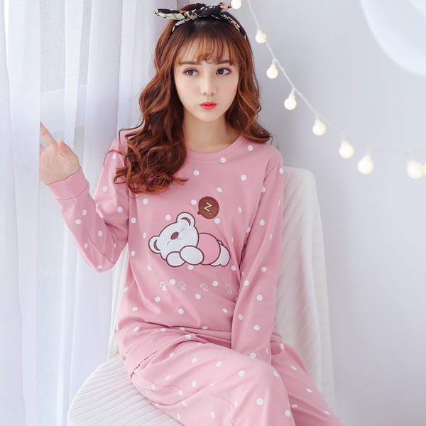 Smile Baju Tidur Wanita Import Setelan Piyama Lengan Panjang Motif Bahan Lembut Fit to XXL 4005-TEDDY BEAR