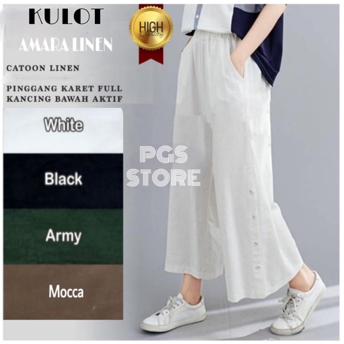 Celana Wanita Korea / Kulot Kancing Linen Amara / Celana Wanita Casual Kekinian