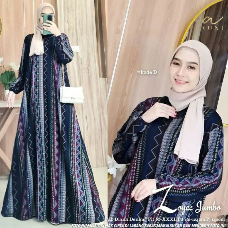 Zoyaa Jumbo Maxy, GAMIS WANITA MUSLIM JUMBO CANTIK FIT XXXL LD 110-130 BAHAN DIANA DENIM PREMIUM TERMURAH MODIS