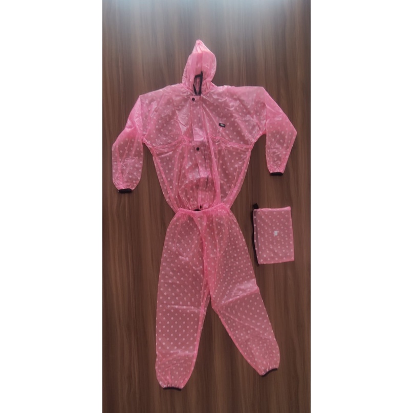 Toko Thabita - Jas Hujan Polkadot Wanita Setelan Jaket Celana Warna Pink