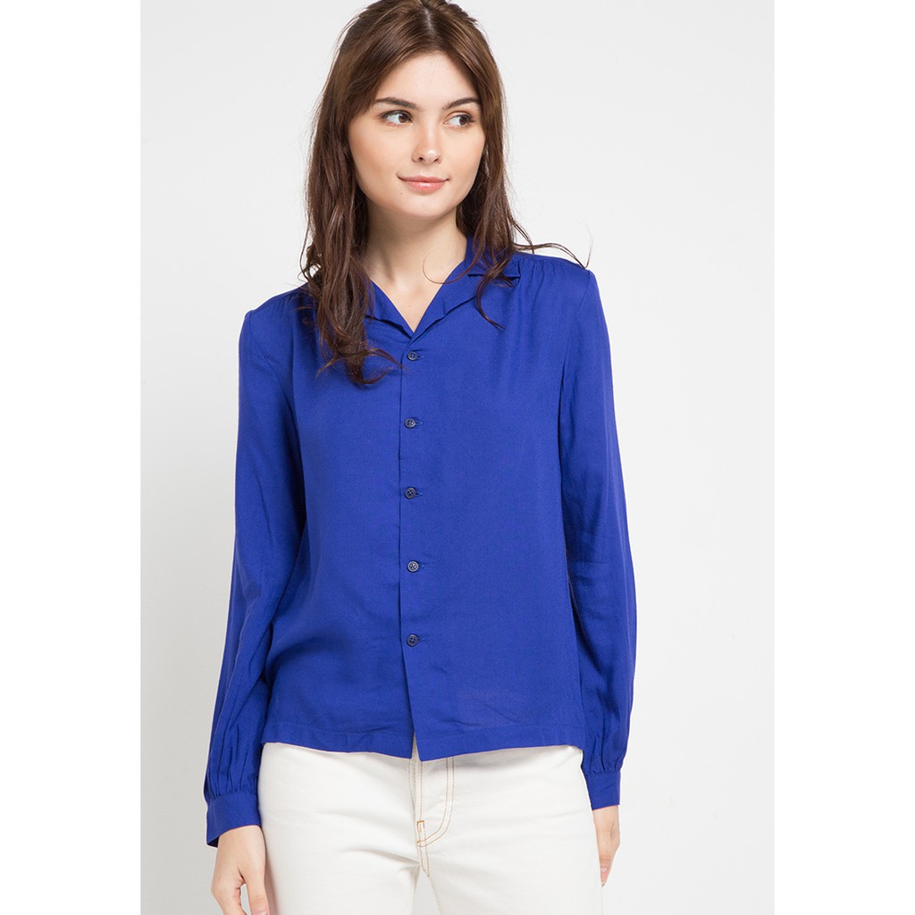 LLACES Clothing - Blouse Wanita - Old School Long Sleeve - Blue