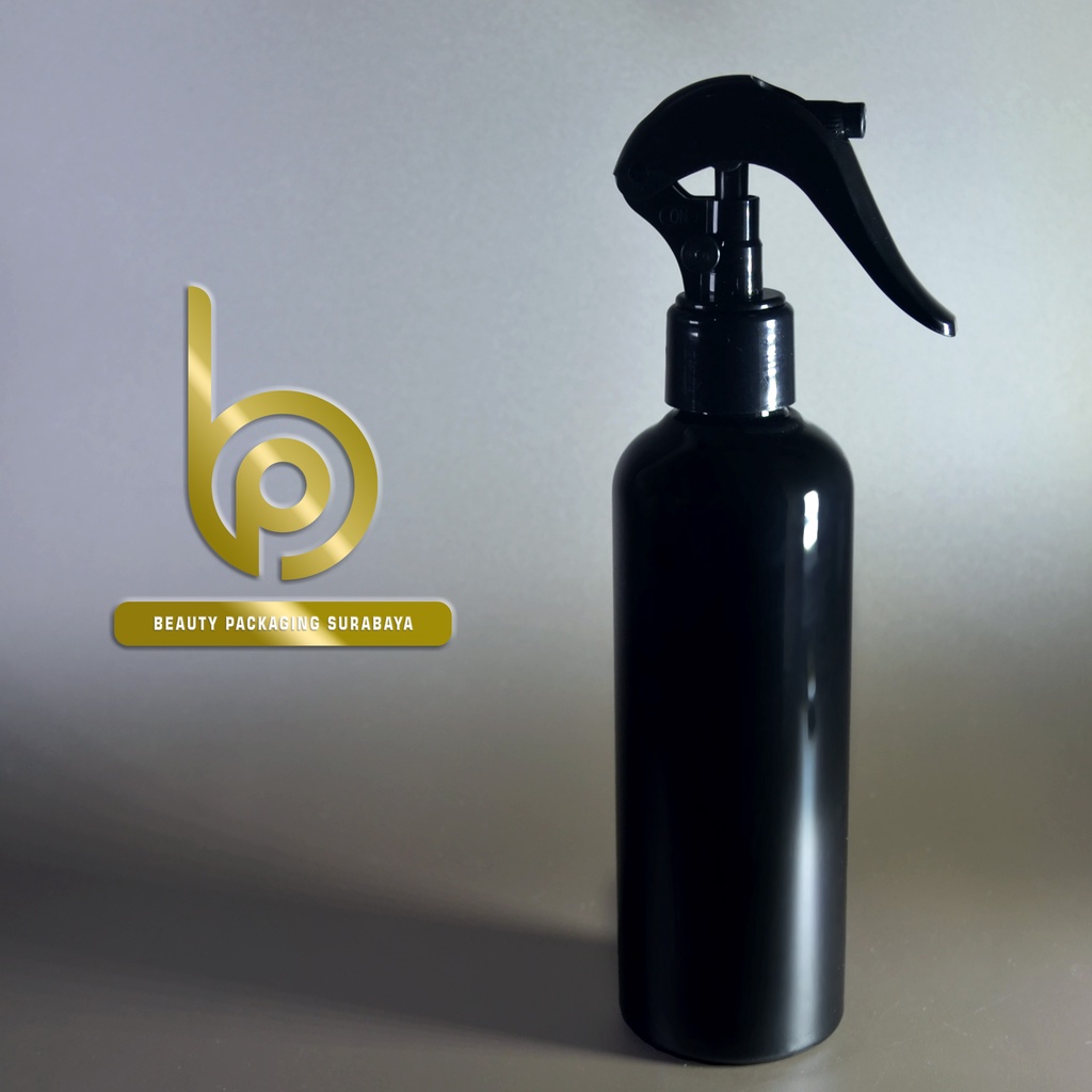 Botol Plastik PET 250ml BR Hitam Tutup Spray Trigger Bebek Semprot