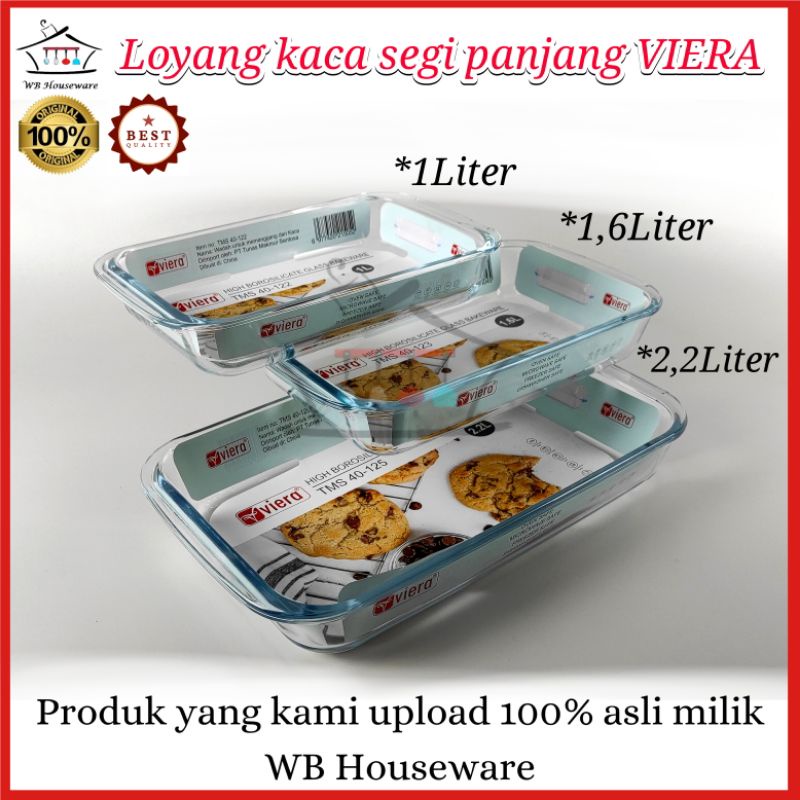 Loyang kaca saji segi panjang viera tahan panas / prasmanan tebal