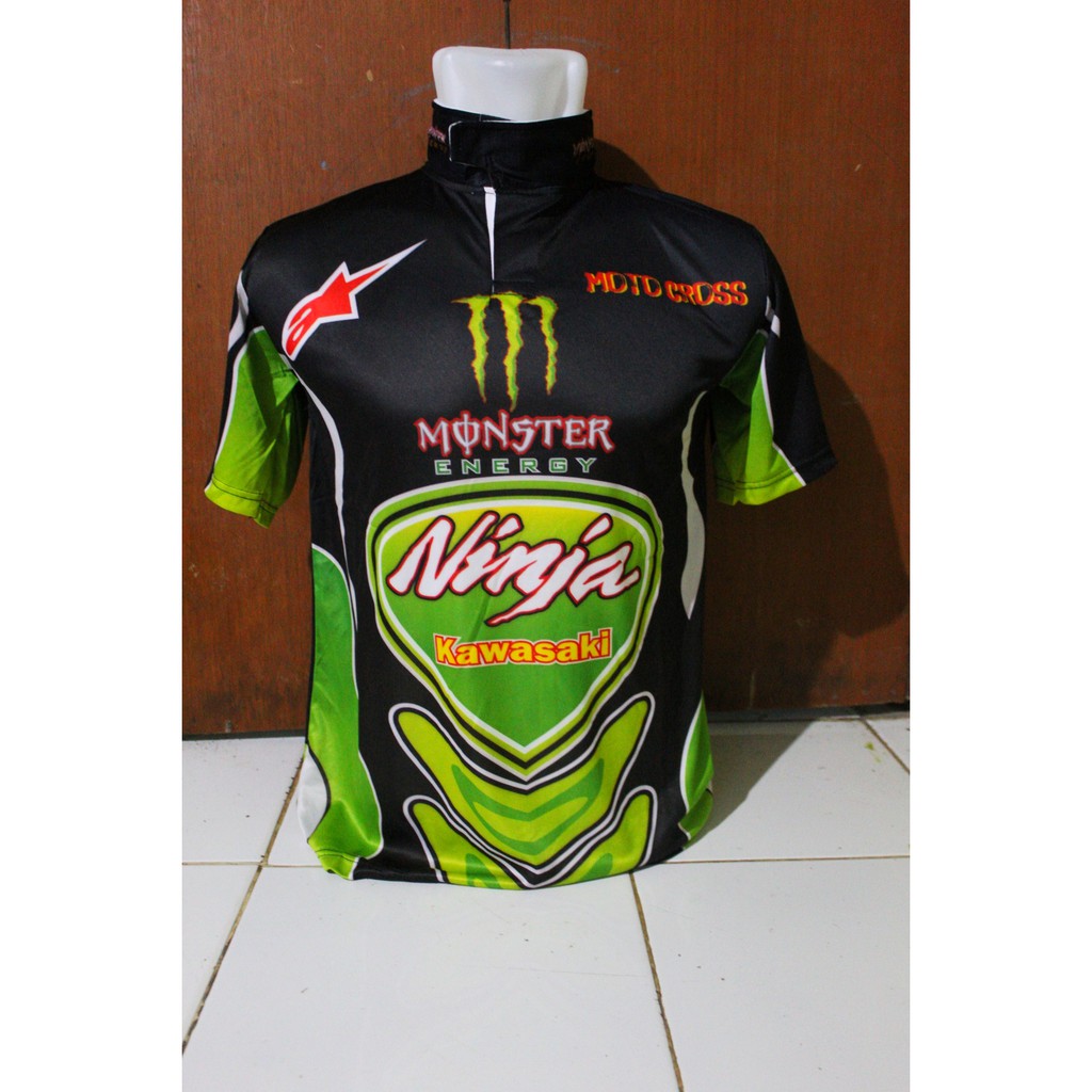 jerse baju motor cross kawasaki ninja dewasa krah