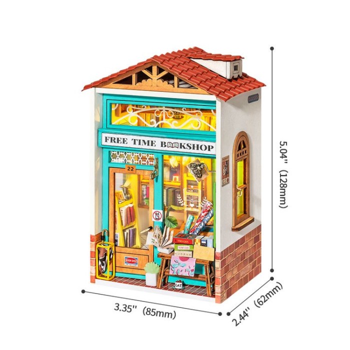 ROLIFE Robotime Free Time Bookshop Miniature Dollhouse Kit DS008