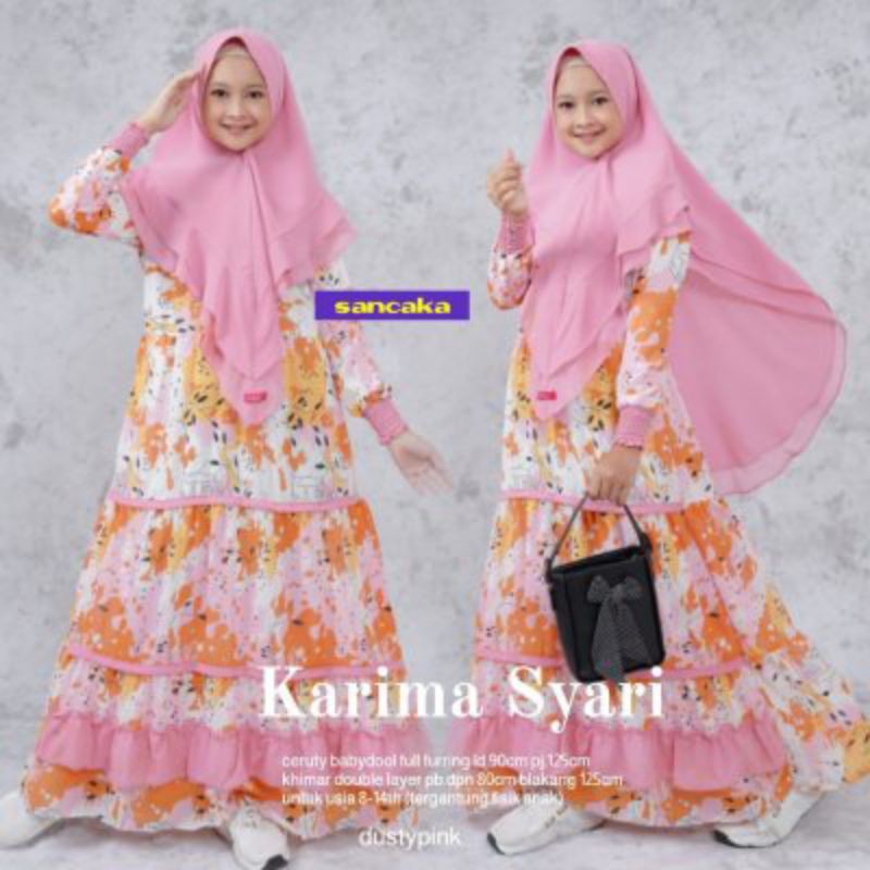 Karima Syar'i Kids ORI by Sancaka / set gamis ceruty anak remaja tanggung plus kerudung 8-14 tahun