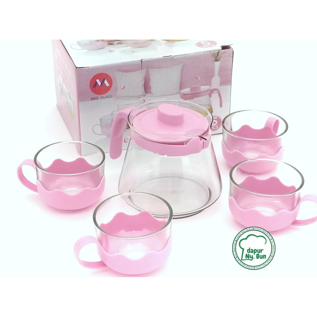 Tea Pot  Set Kaca  5 In 1 1 Teko Set Kaca  4 Cangkir Kopi 