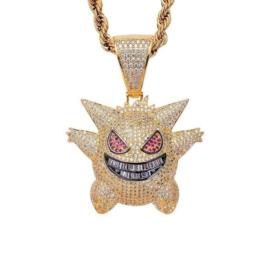 Kalung Liontin Kartun Elfin Rock Aksen Berlian Imitasi Gaya Hip Hop Untuk Pria Dan Wanita