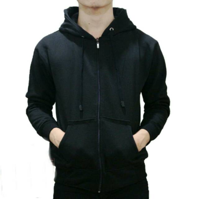 JAKET HOODIE ZIPPER SWEATER HITAM POLOS