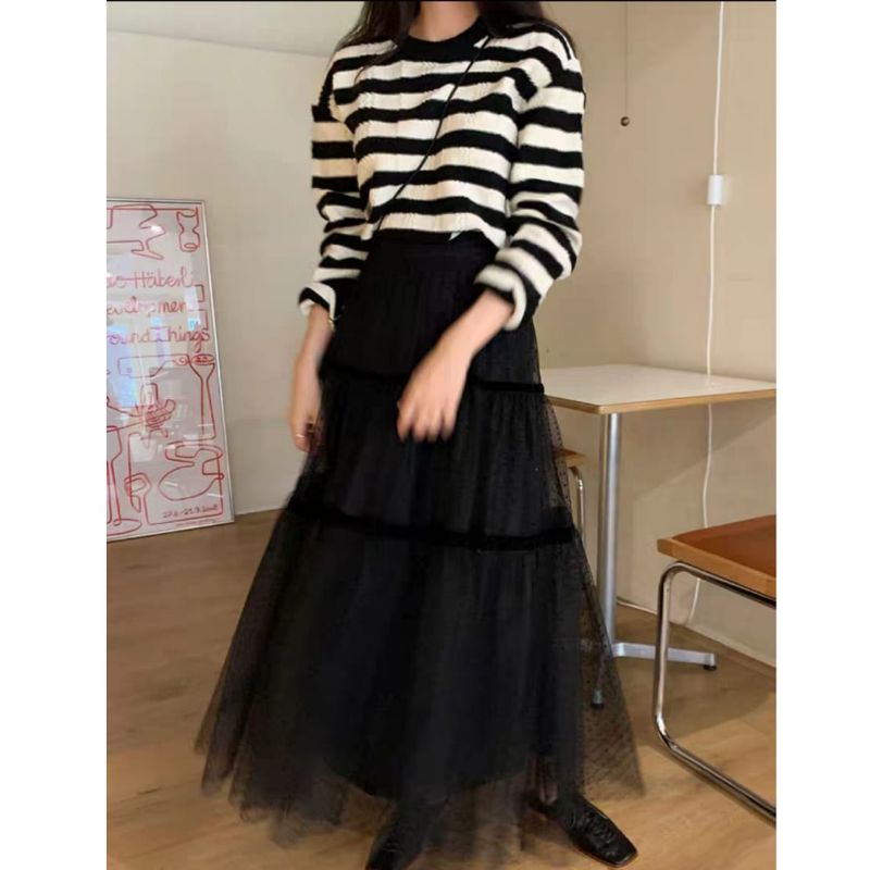 MDLV ~ 9611# Paola Tiered Long Skirt Rok Tutu Polkadot Import