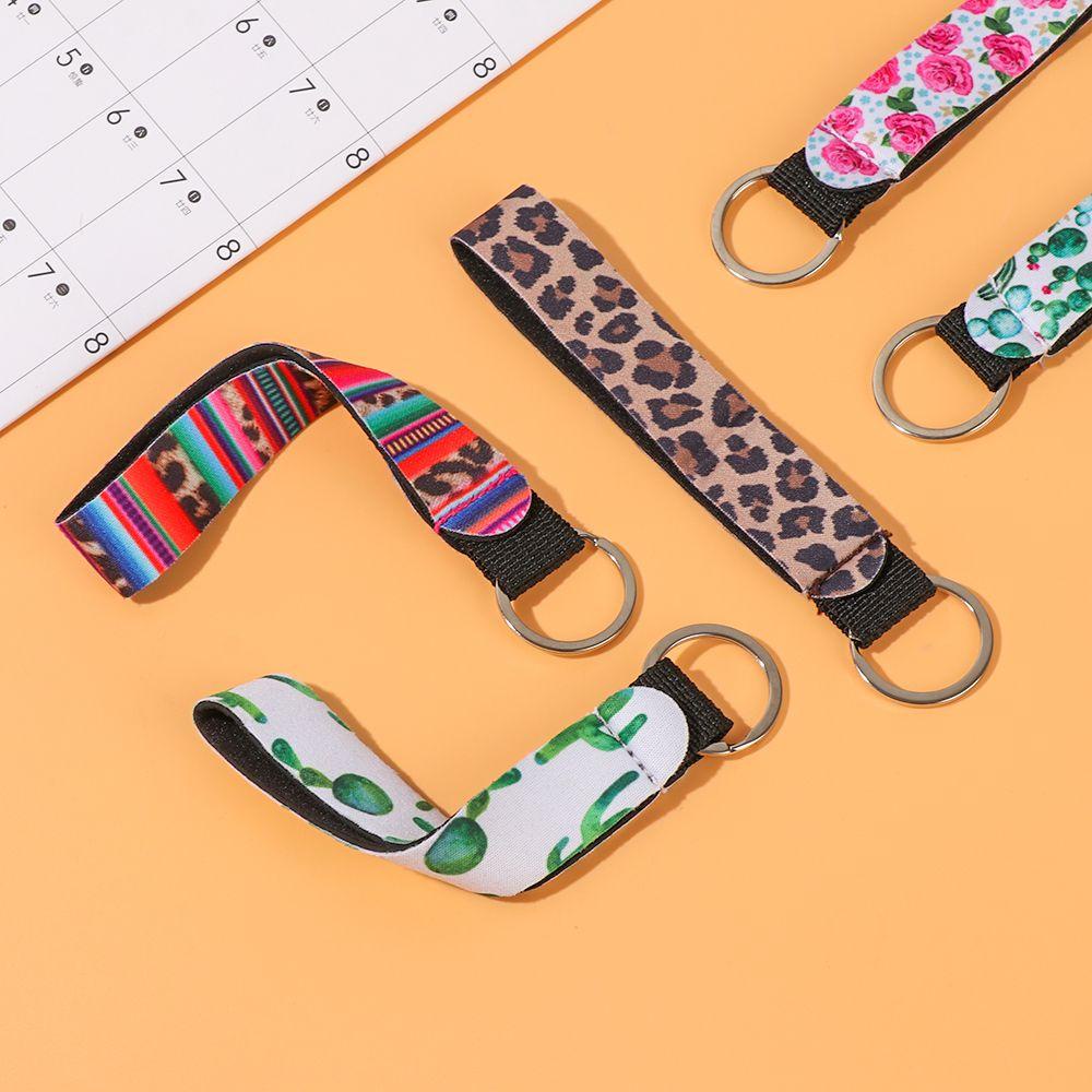 R-bunga Gantungan Kunci Wristlet Bunga Matahari Leopard Dicetak Trendi Liontin DIY Perhiasan Aksesori Keys Holder