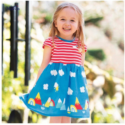 Baju Pakaian Dress Fashion Anak Perempuan LITTLE MAVEN Import S0779 RED AWAN BIRU