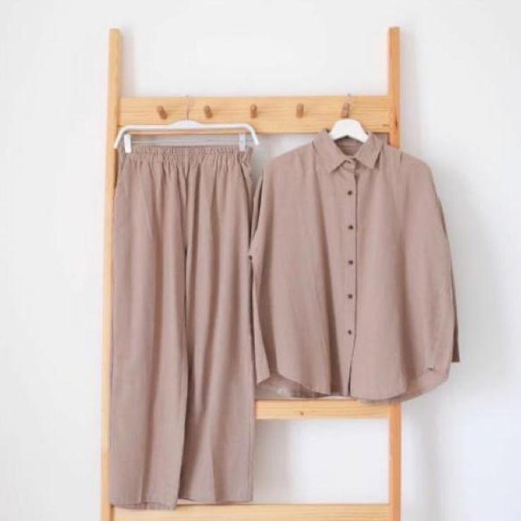 (SIAP KIRIM) ONE SET WANITA CRINCLE AIR FLOW PREMIUM // STELAN KEMEJA WANITA/SET BLOUSE WANITA FULL 