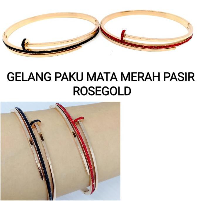 GELANG WANITA TITANIUM BRANDED PAKU ROSEGOLD IMPORT PREMIUM GL132 - MATA HITAM