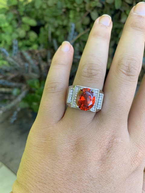 Cincin Pria Perak Batu Akik Safir Biru Rubi Merah Mewah Minimalis Kantoran High Quality