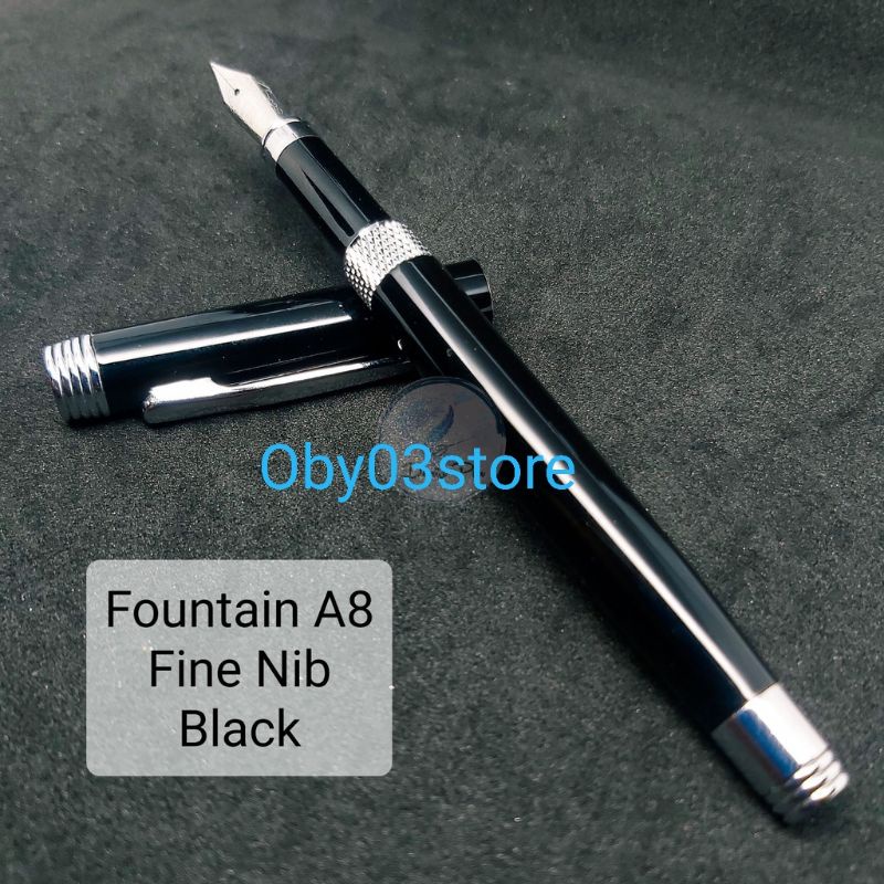 

Fountain Pen A8 Black Nib Fine 0.3mm Mata Kecil Pena Tinta Isi Ulang Pulpen Ink Bahan Full Metal