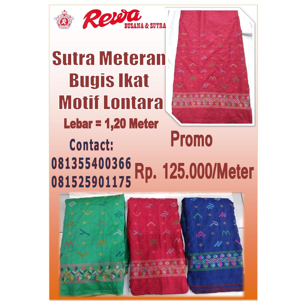 Sutra Meteran Bugis Ikat Motif Lontara harga 0,5 meter