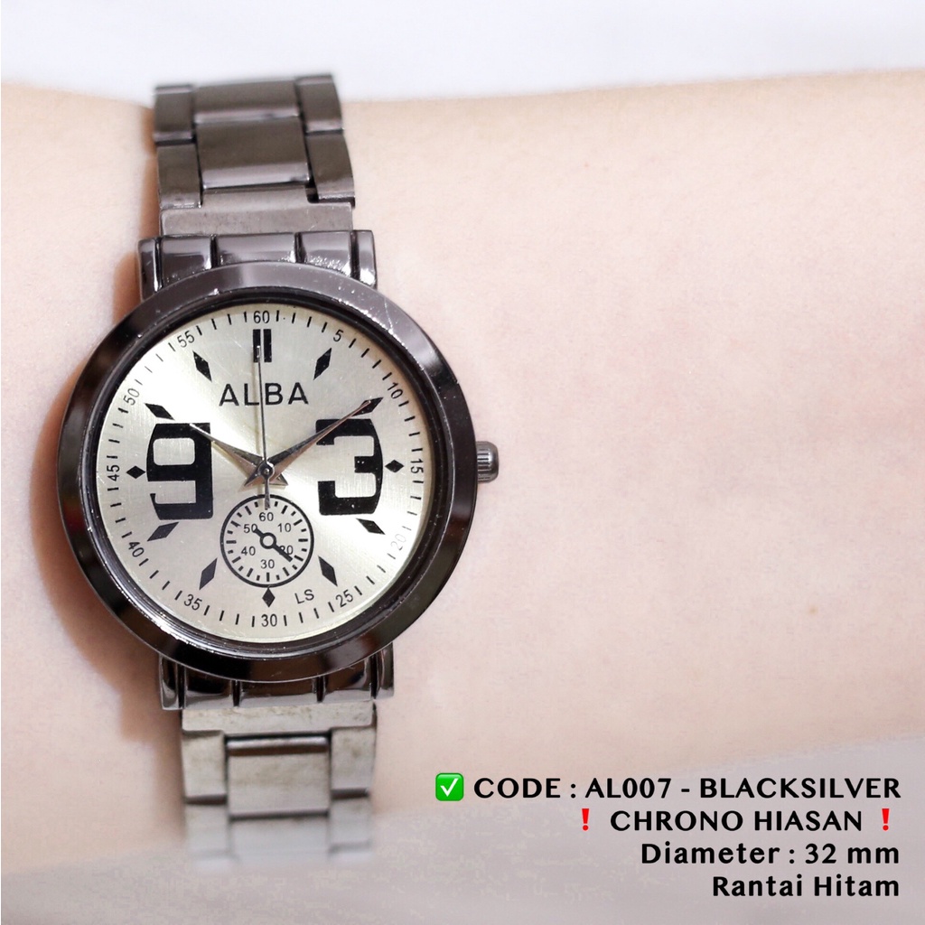 Jam tangan rantai stainless rantai silver alba free baterai cadangan AL001