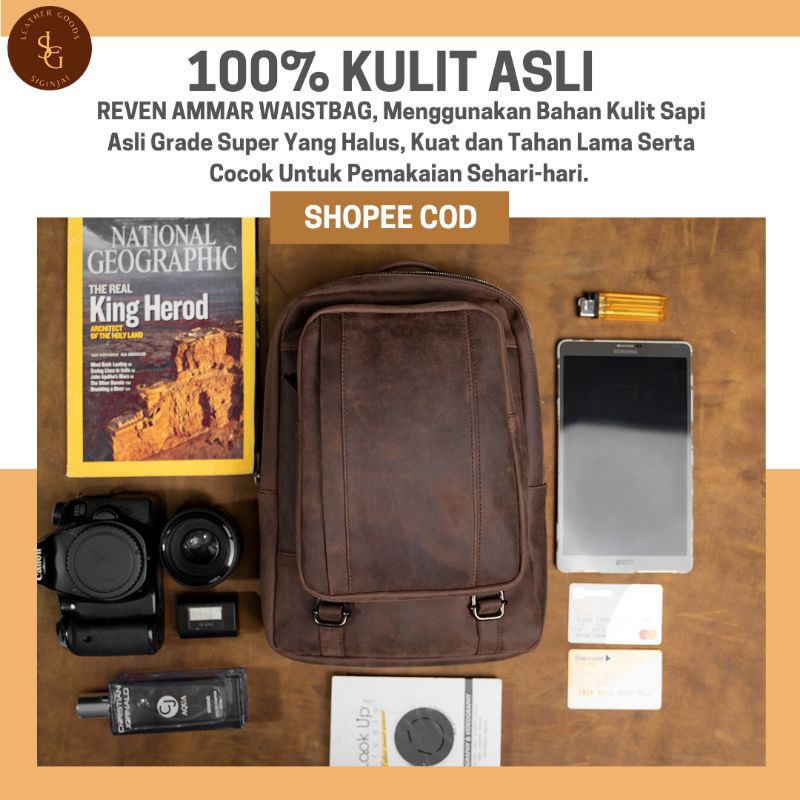 Tas Selempang Kulit Pria Reven Ammar Waistbag Branded Original Kulit Sapi Asli Premium