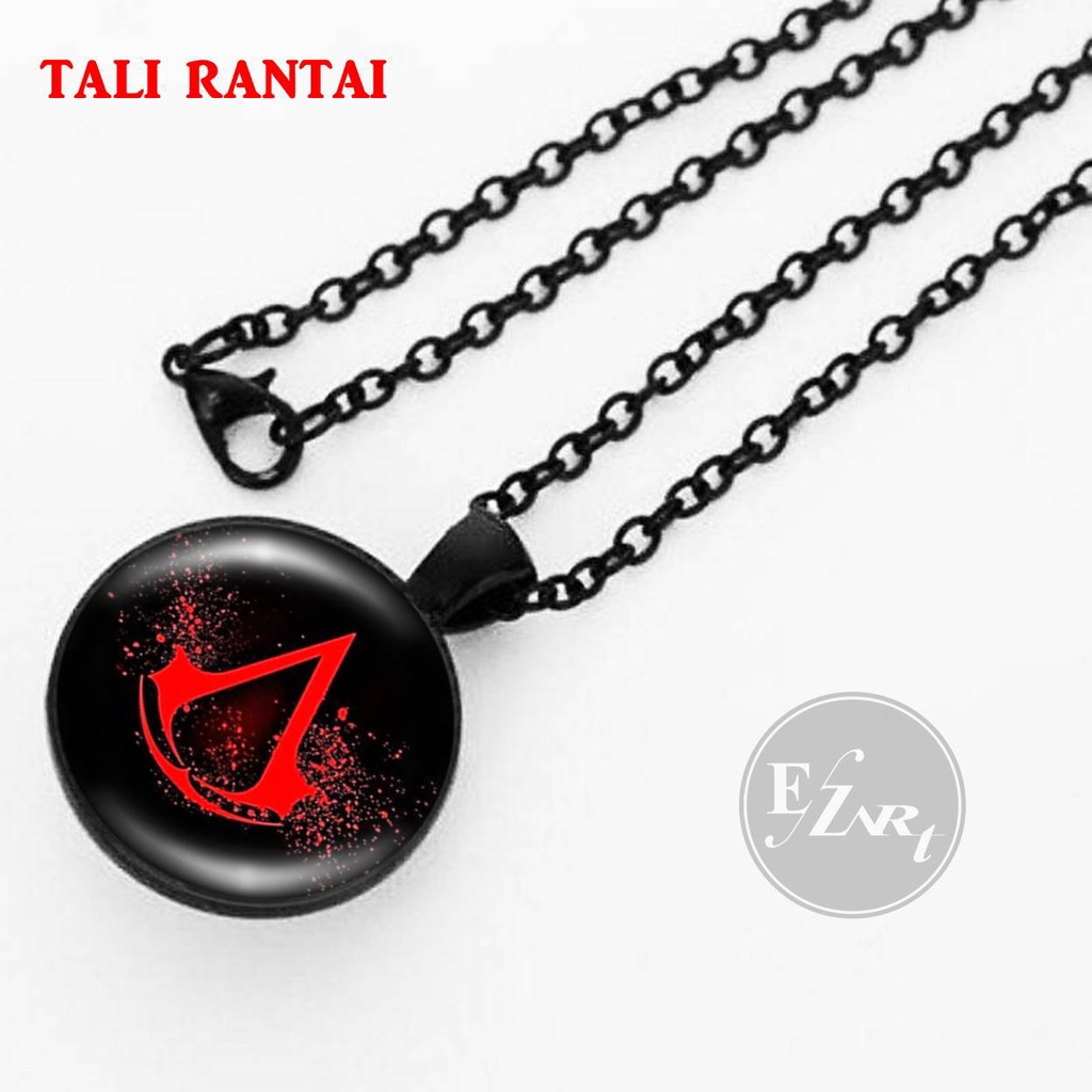 KALUNG LIONTIN GAMER COSPLAY GAME ASSASSIN CREED ICON BADGE SYMBOL LOGO TALI KULIT RANTAI HITAM