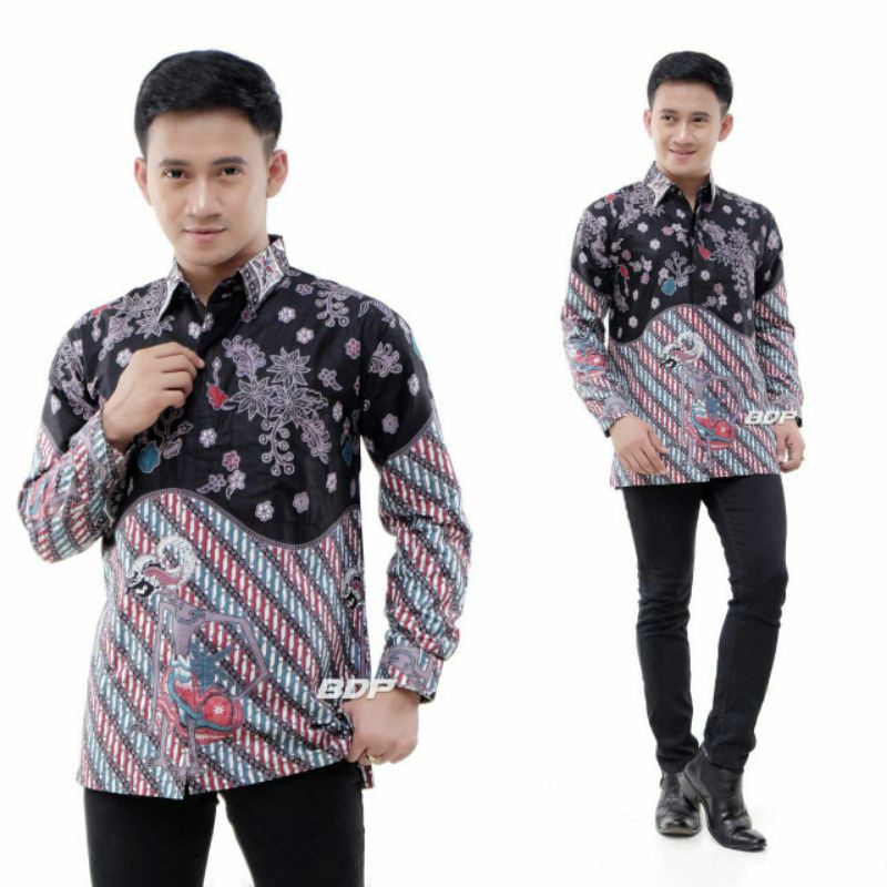 NEW ARRIVAL DISTRO BATIK PRIA BORDIR SOGAN HRB026 BATIKAF-Kmj wayang hitam