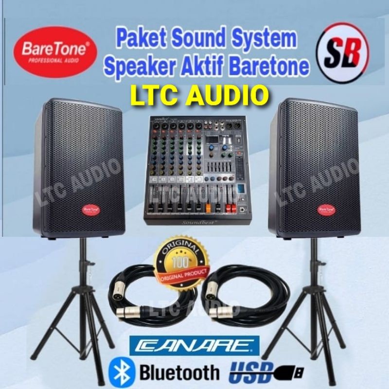 PAKET SOUND SPEAKER BARETONE AKTIF MAX 10HD+MIXER SOUNDBEST 6 CHANNEL / PAKET SOUND BARETONE 10 INC