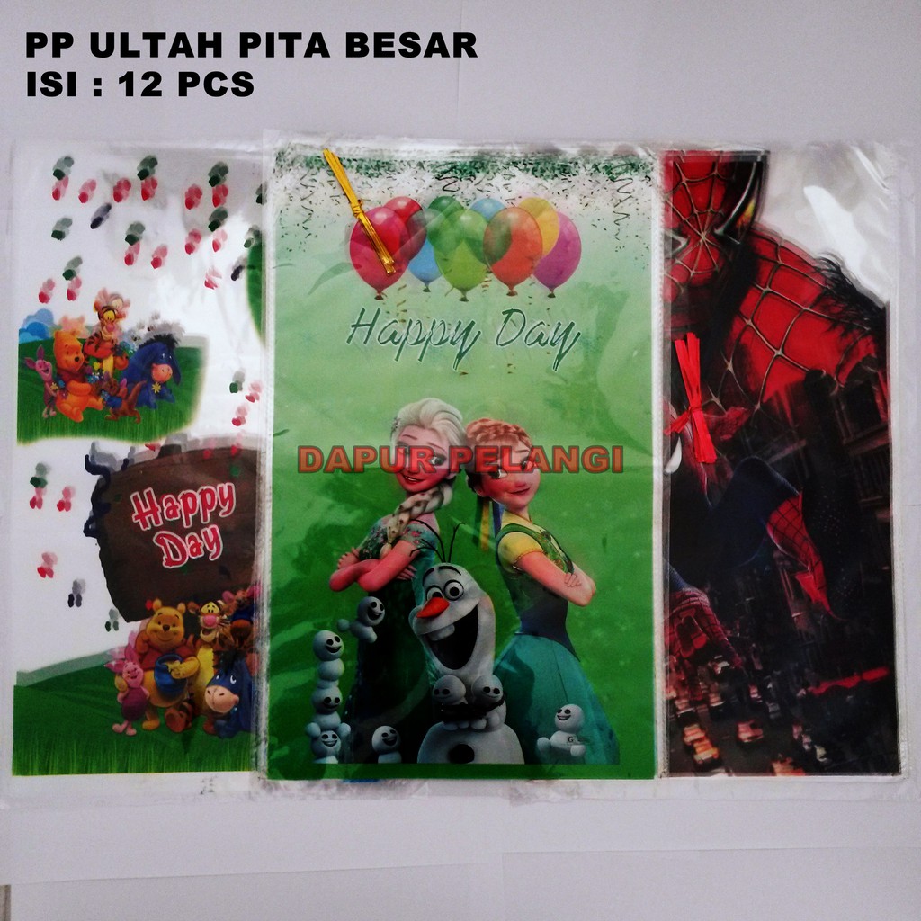 

Plastik Ulang Tahun Murah / Plastik Snack Bingkisan Ultah / PP Ultah Pita Besar isi 12pcs