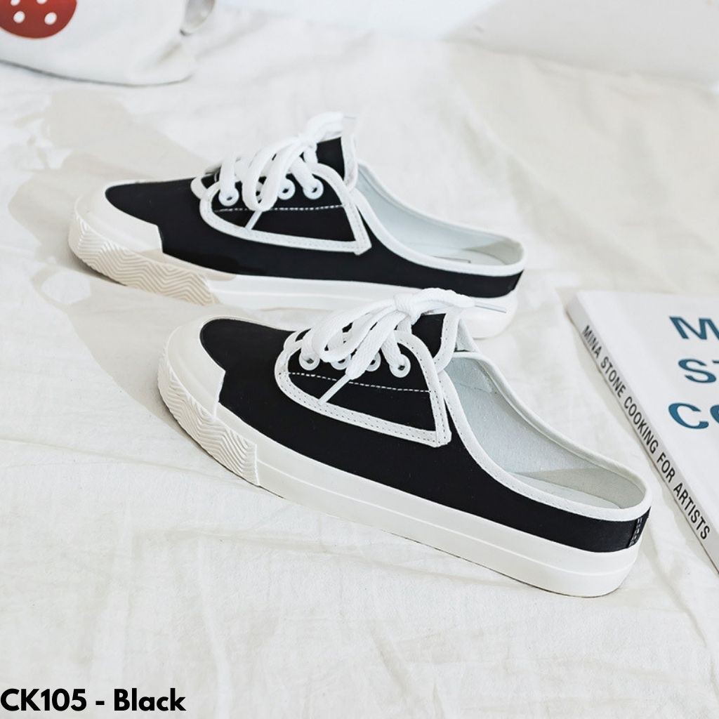 SEPATU SNEAKERS WANITA SELOP IMPORT KANVAS PUTIH HITAM REMAJA DEWASA PRAKTIS UNIK CANTIK POLOS CK105