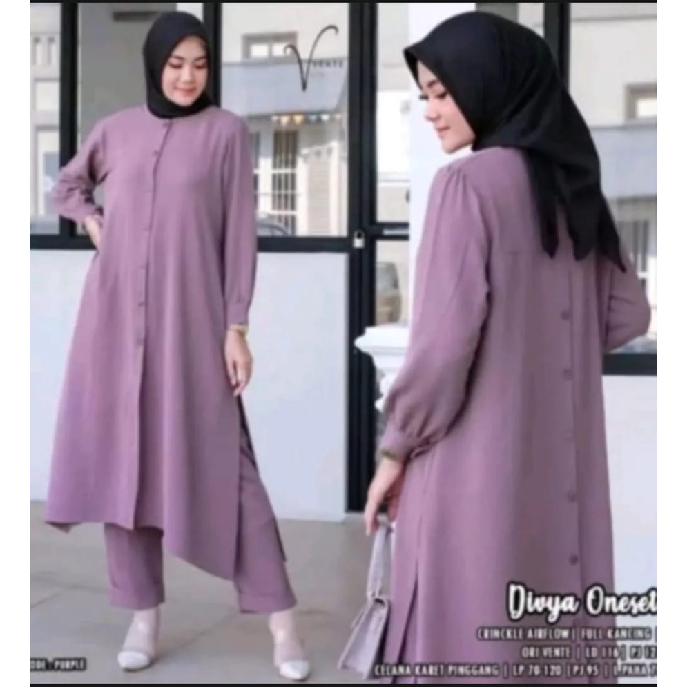 Stelan Long Tunik Cringkle Kemeja Kancing Depan Belakang || ONE SET LONG TUNIK CRINKLE DIVYA ONE SET PREMIUM CRINKLE AIRFLOW FULL KANCING KEKINIAN //SETELAN TRENDI TERBARU RAYON CRINKLE2022 / Hijab Fashion Trendy / ARRAZAQU COLLECTION