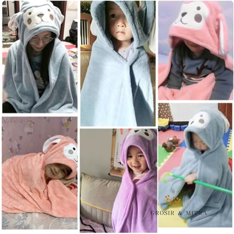 Selimut Bayi Selimut Blanket Selimut Hoodie Double Fleece Bulu Lembut Ponco