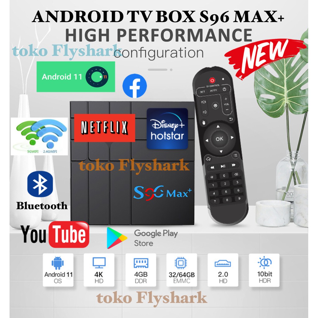 ANDROID TV BOX S96 MAX+ RAM 4GB ROM 32GB 4K ULTRA HD MEDIA PLAYER