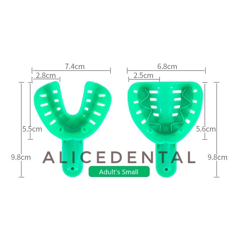 Alice dental // sendok cetak gigi palsu dewasa plastik s M L / impression tray bersudut