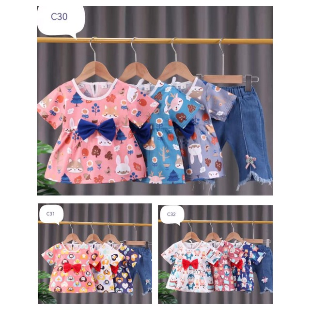 Setelan anak perempuan atasan jins cherry import 1-5 tahun/ Baju Setelan kemeja Setelan Jeans anak cewek tanggung 1 2 3 4 5 tahun