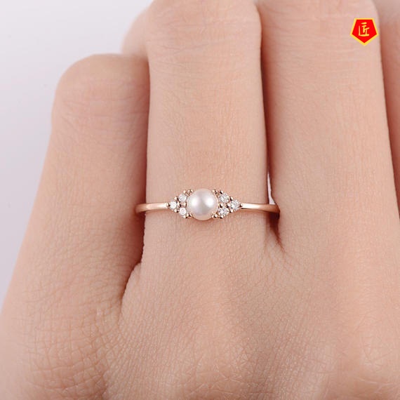 [Ready Stock]8K Rose Gold Natural Freshwater Pearl Ring 925 Silver