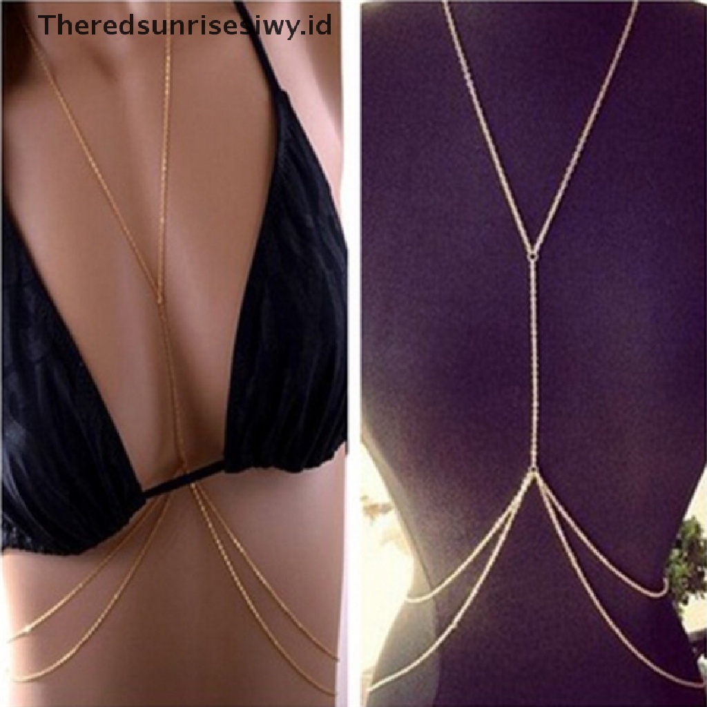 (Theredsunrisesiwy.Id) Kalung Rantai Badan / Pinggang Sexy Warna Gold Untuk Wanita / Bikini / Pantai