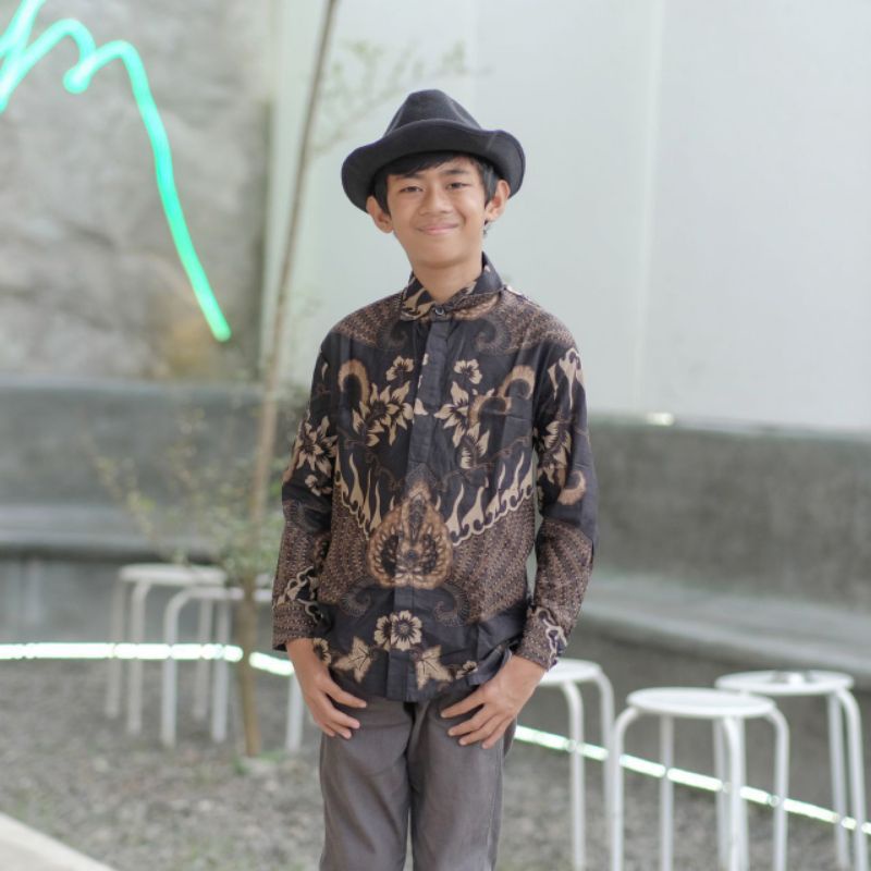 Kemeja Batik Anak Lengan Panjang BATIK BERKAHTURAH SIZE M L XL XXL BSWART BatiK HRB026 Kenongo Hem Panjang Padi