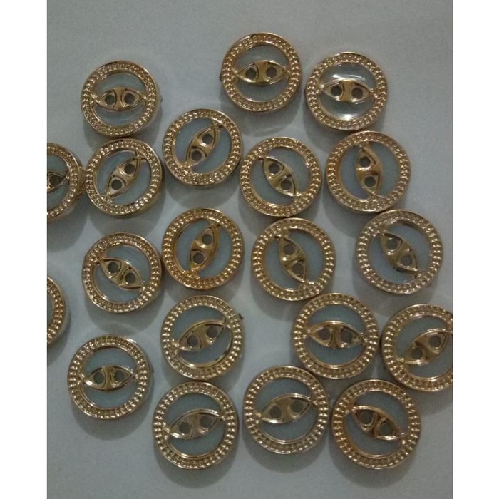 Kancing Kemeja Emas Corak Unik Lubang 2 diameter 15mm isi 100pcs