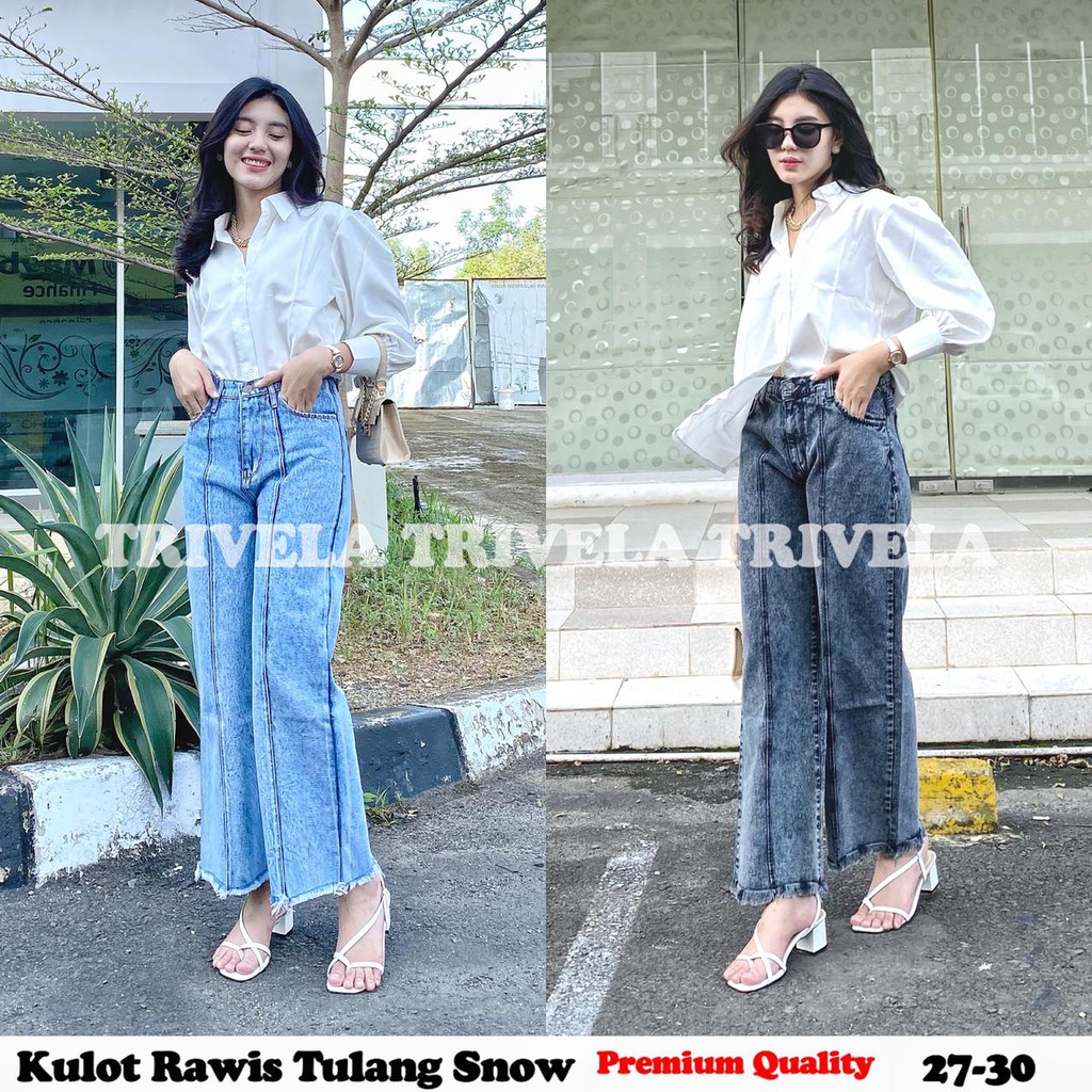 TRIVELA - Kulot Tulang Rawis Snow / Front Line Cullotes Jeans Wanita