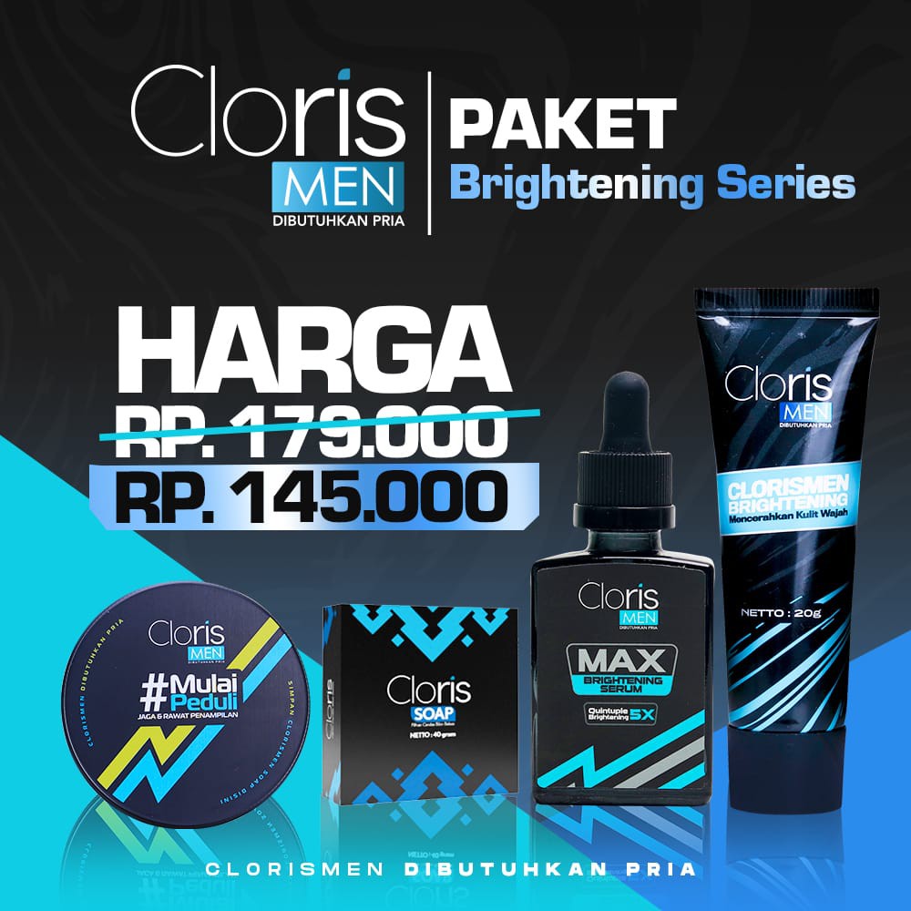 CLORISMEN SKINCARE PRIA memutihkan wajah kusam dan menyembuhkan jerawat bopeng flek hitam komedo MENCERAHKAN MENGHILANGKAN KERUTAN PORI BESAR KOMEDO  BOPENG  SPOT  MENUTRISI KULIT-paket brightening