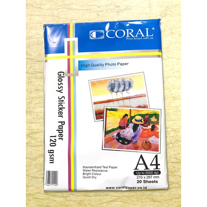 

Kertas Sticker Coral Glossy A4 120gsm