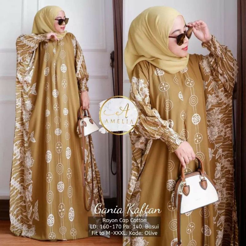 Gamis Kaftan Rayon Jumbo Ghina Arabia Resleting Depan Busui Daster Lowo