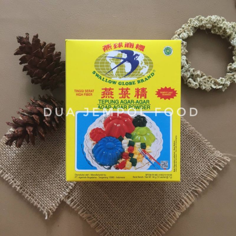 

Agar Agar Swallow Globe 1 Box isi 12 sachet 7 gram agaragar plain coklat