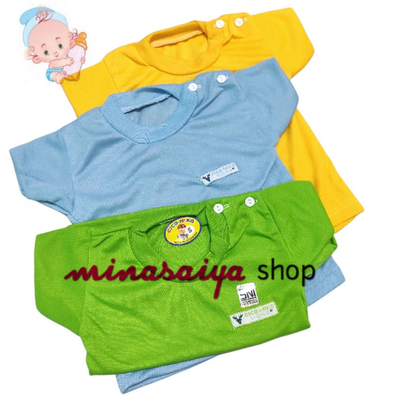 CICO MIKO 3 pcs dan ecer Kaos Bayi SNI Lengan Pendek Kancing Pundak Polos Warna Uk. S - XL