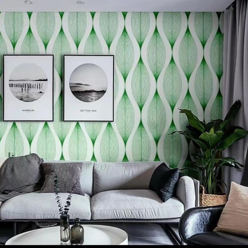 wallpaper sticker dinding murah kode 1610 gelombang list hijau