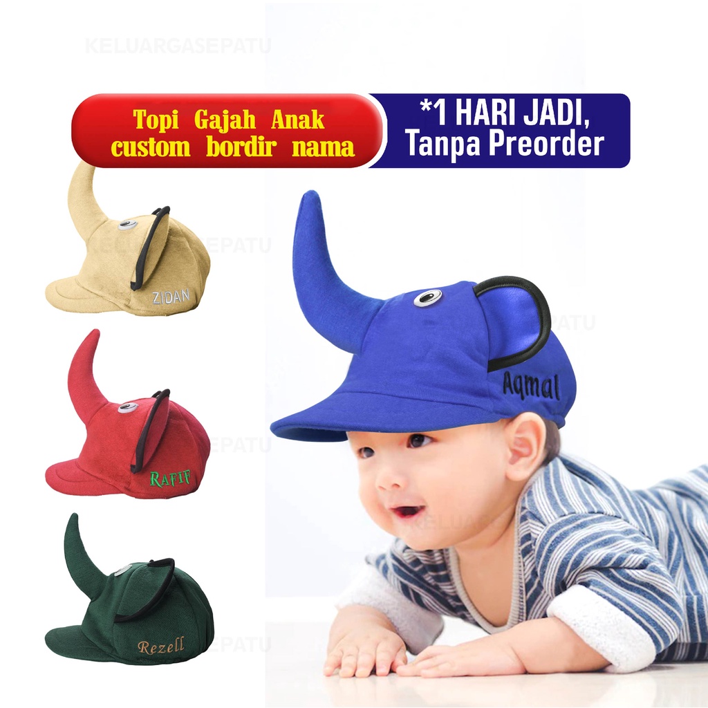 TOPI NAMA BAYI BORDIR NAMA BAYI LUCU TOPI CUSTOM BAYI LUCU TOPI BAYI LAKI LAKI PEREMPUAN TOPI ANAK BORDIR NAMA MURAH MOTIF GAJAH