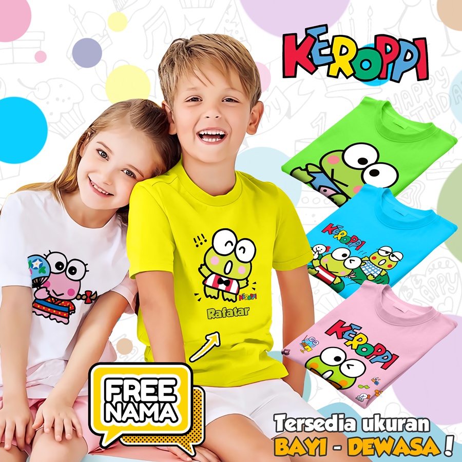 [FREE NAMA!!] Baju Kaos COUPLE ANAK DAN DEWASA KEROPPI BANYAK MOTIF