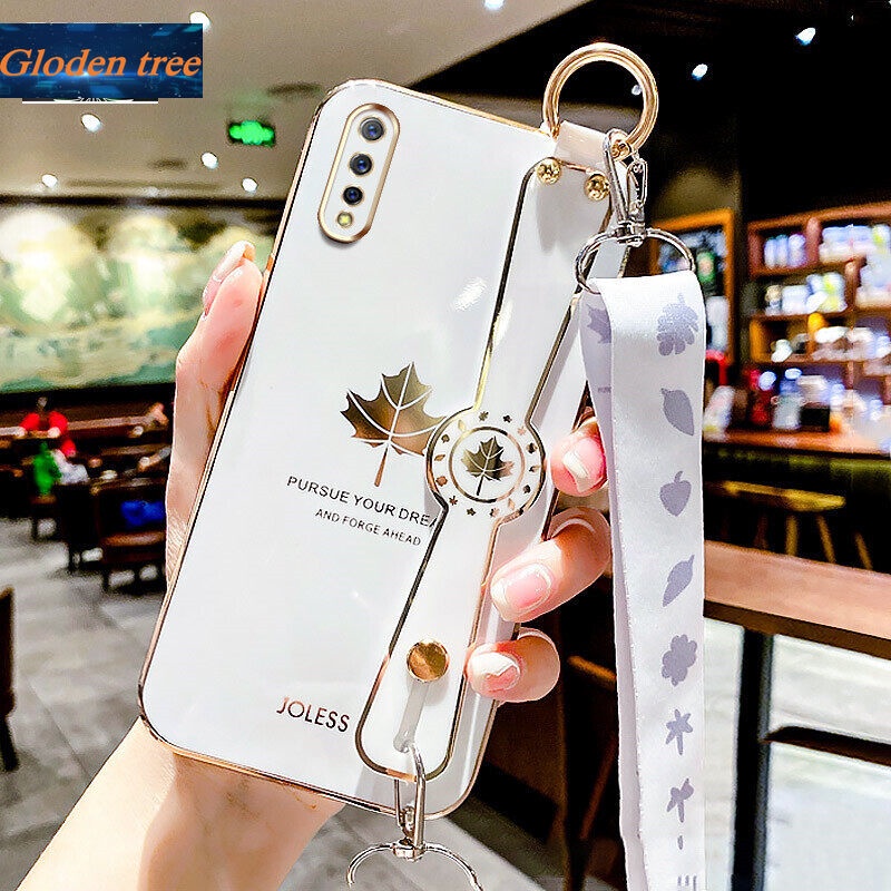 Case Motif Daun Maple Dengan lanyard Untuk Vivo S1