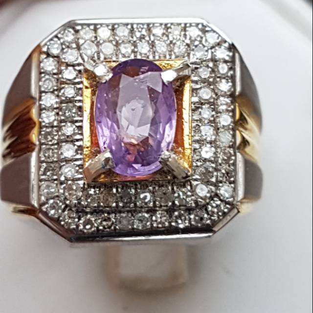 D298 Cincin purple safir ungu estimasi ceylon srilanka intan berlian diamond ring perak 18 atau 8.25