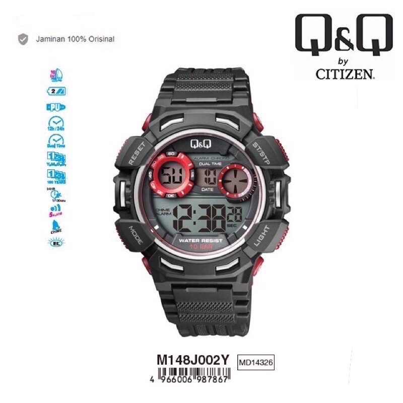 Q&amp;Q Jam Tangan Pria Digital Casual Outdoor - M148 M148J Water Resist