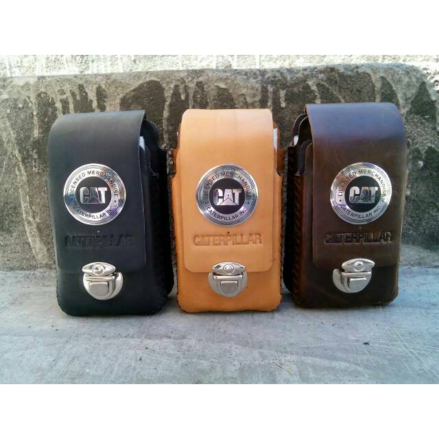 Sarung hp kulit asli caterpillar CAT dobel leather case android casing
